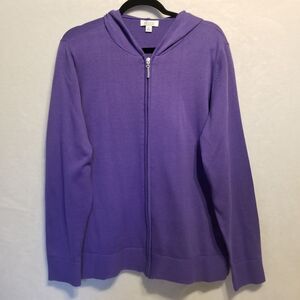 D & CO XL Hoodie Sweater Knit Full Zip Purple Lightweight Beach Cruise Coastal